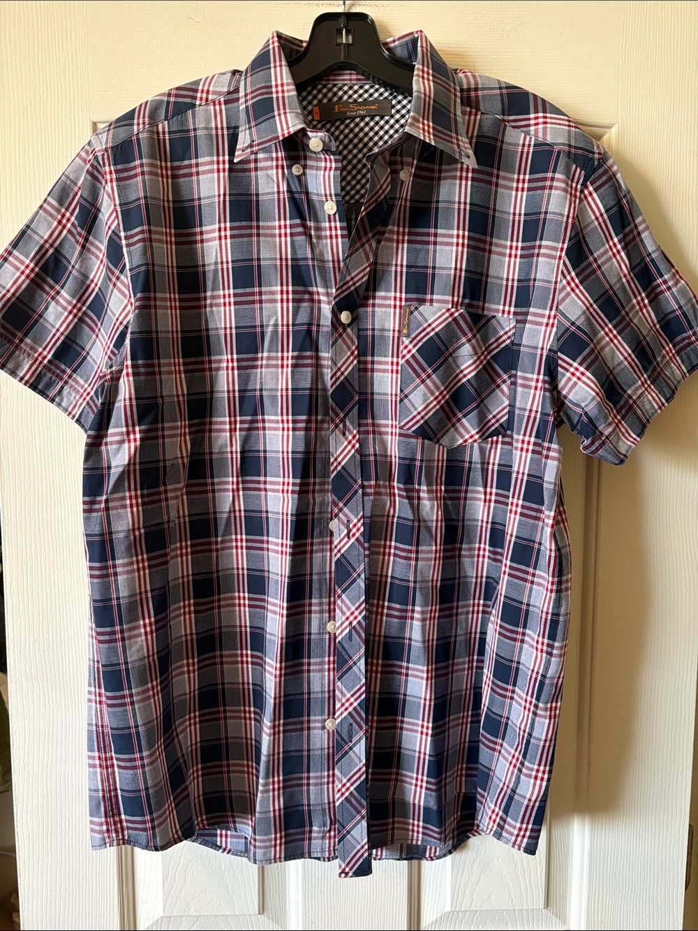Ben Sherman Red White & Blue Short Sleeve Button Down Shirt size M